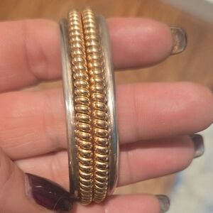 Two-Tone Gold and Silver Rope-Accent Bangle Bracelet